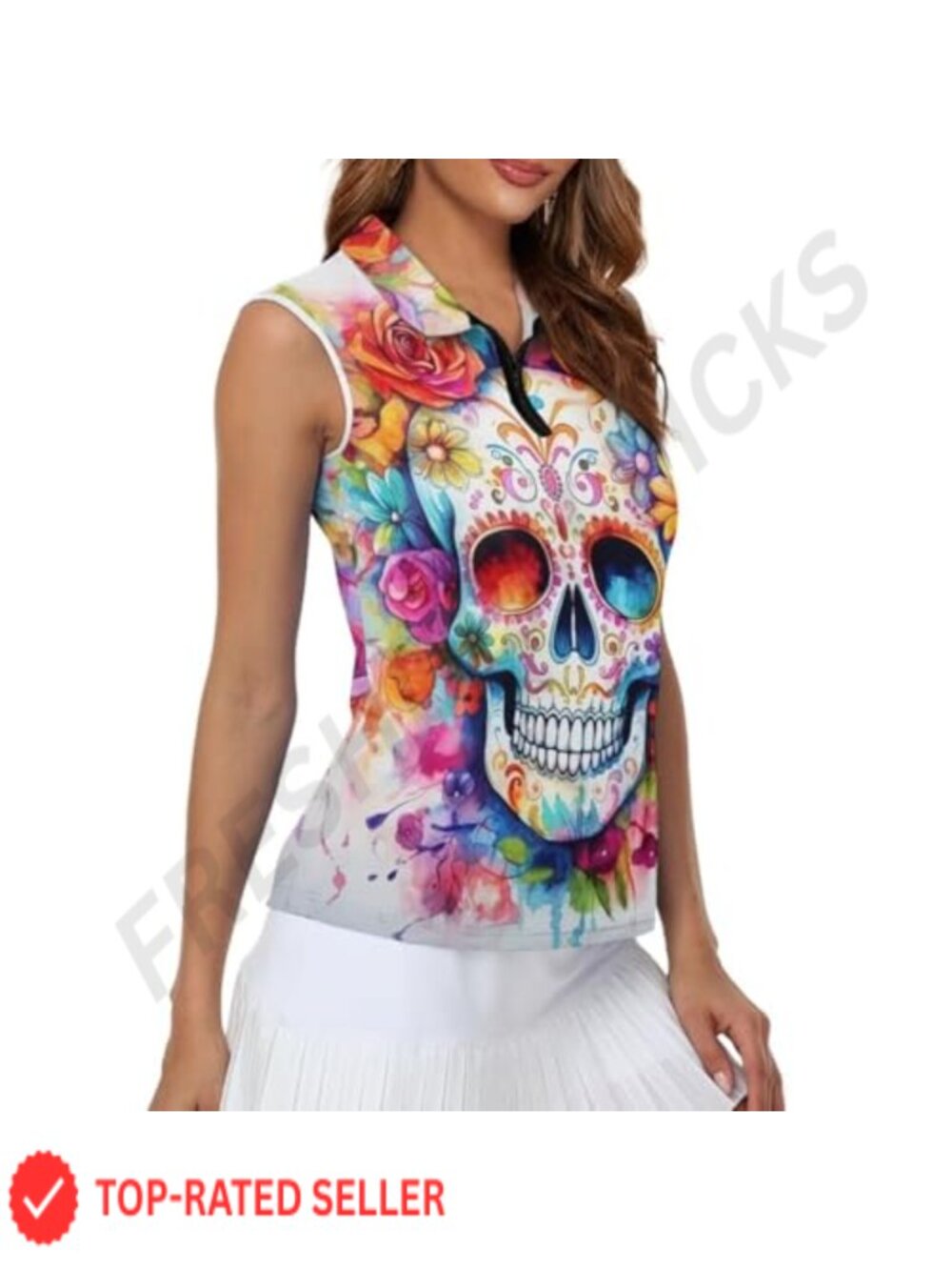 1/4 Zip Golf Tennis Tank Top Women Sleeveless Quick Dry Floral